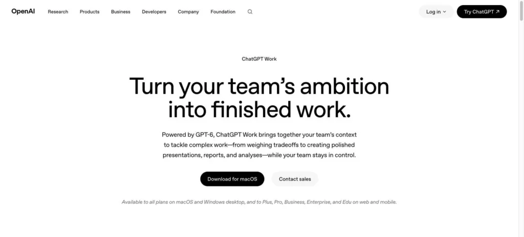 ChatGPT Work website screenshot