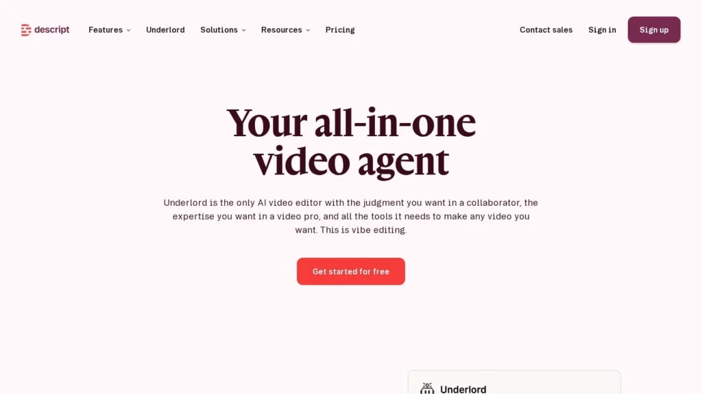 Underlord by Descript website screenshot
