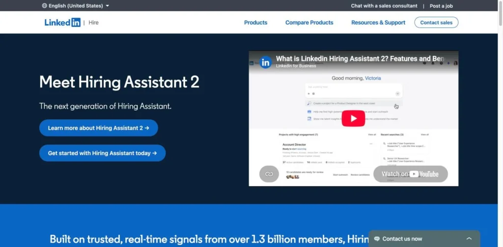 LinkedIn Hiring Assistant website screenshot