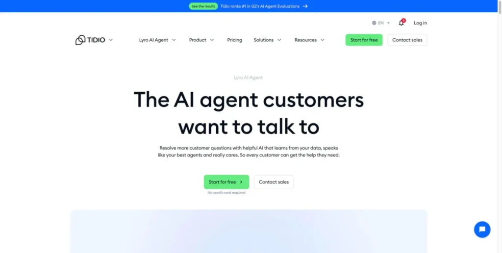 Lyro by Tidio website screenshot