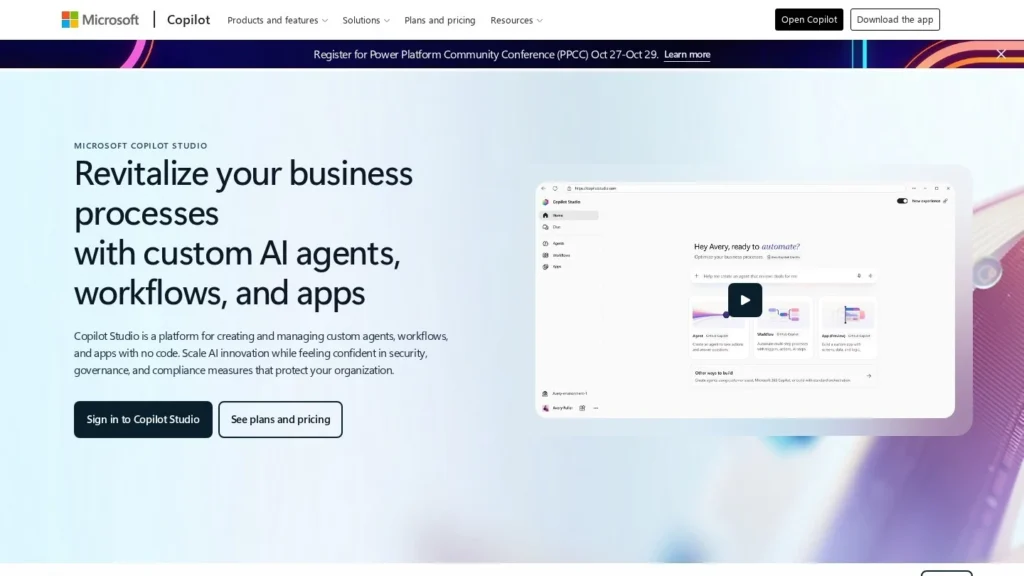 Microsoft Copilot Studio website screenshot