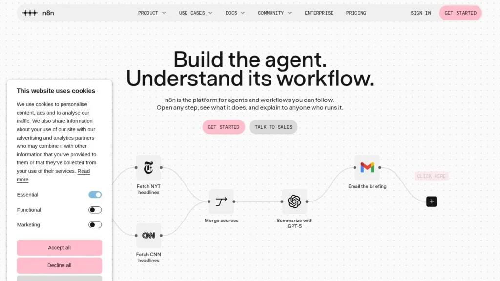 n8n AI Agent website screenshot