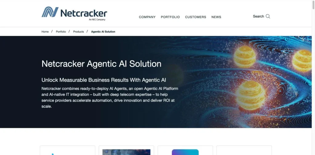Netcracker Agentic AI Solution website screenshot