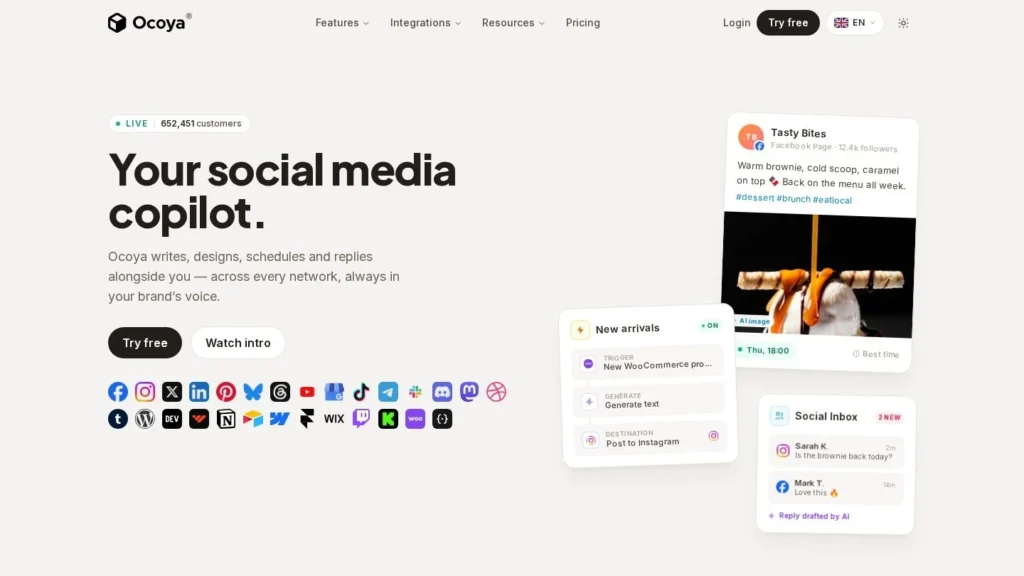 Ocoya website screenshot