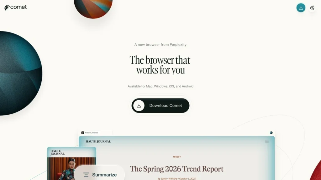 Comet by Perplexity website screenshot