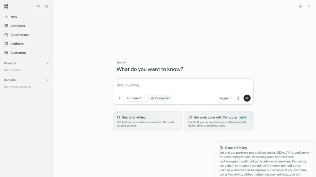Perplexity Deep Research website screenshot