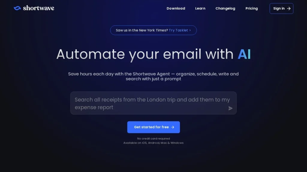 Shortwave AI Assistant website screenshot