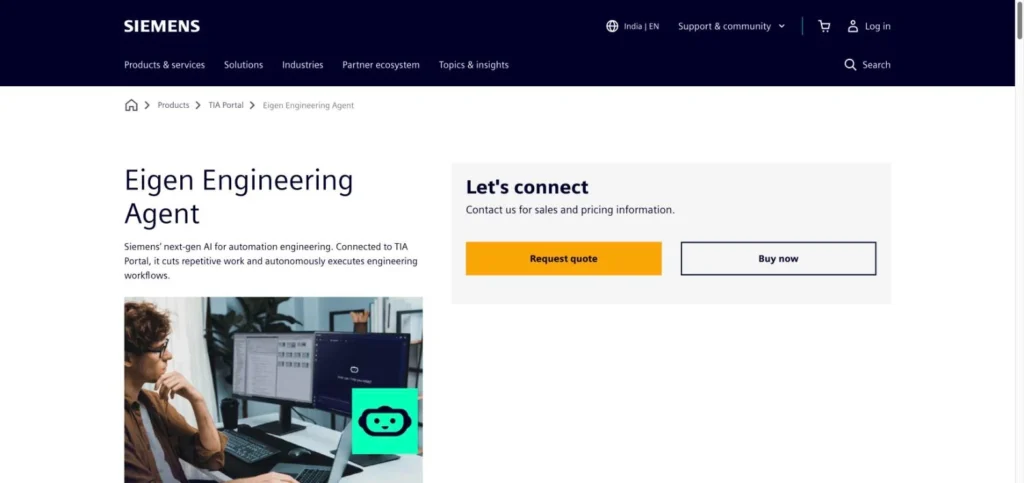 Eigen Engineering Agent by Siemens website screenshot