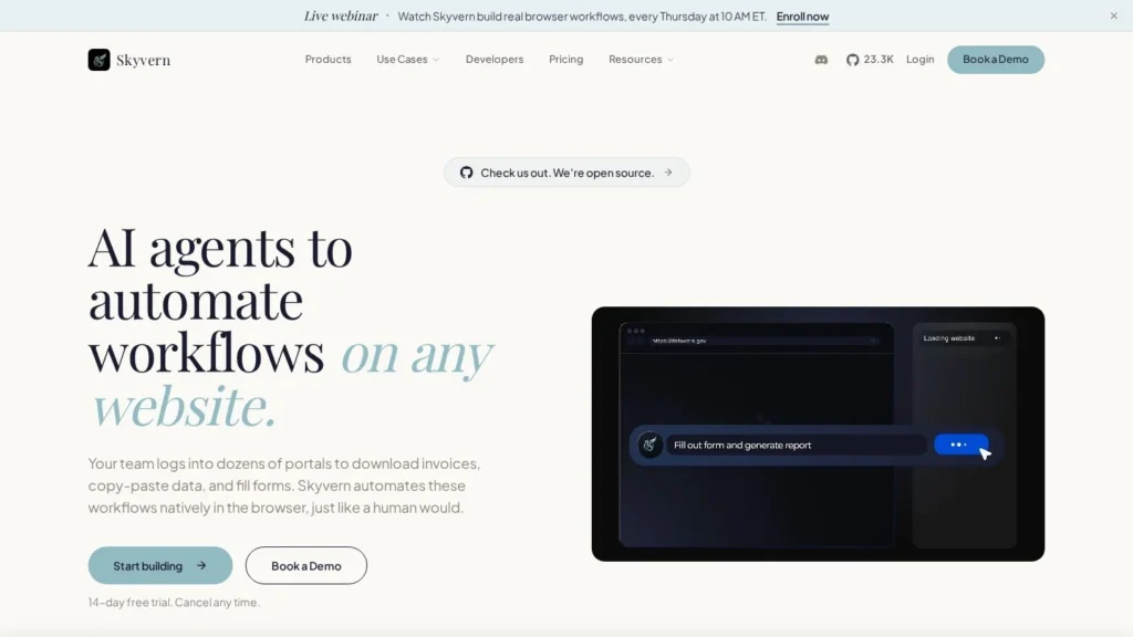 Skyvern website screenshot